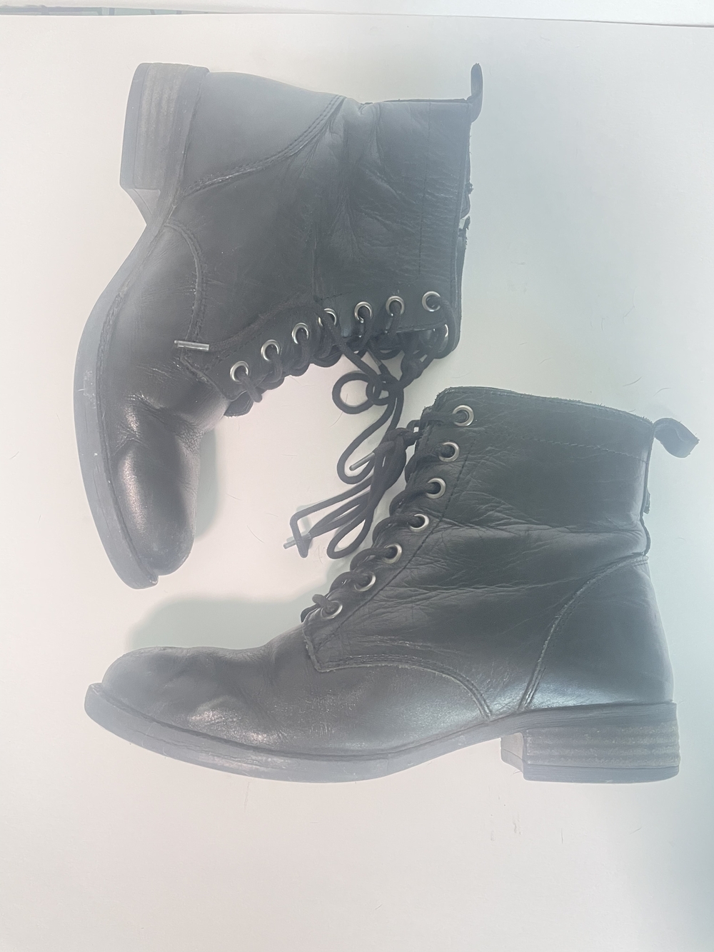 Aldo Black Lace-Up Leather Ankle Boots